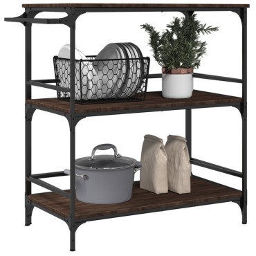 vidaXL Τρόλεϊ Κουζίνας Καφέ Δρυς 100,5x50x105cm Επεξεργασμένο Ξύλο 1 τεμ.