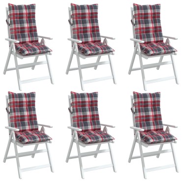 vidaXL Μαξιλάρια Καρέκλας Ψηλή Πλάτη 6 τεμ. Κόκκινο Καρό Ύφασμα Oxford