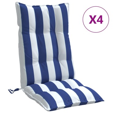 vidaXL Μαξιλάρια Καρέκλας με Πλάτη 4 τεμ. Μπλε&Λευκά Ριγέ Υφ. Oxford 120x50x7cm