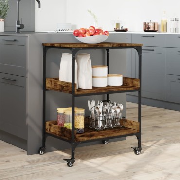 vidaXL Τρόλεϊ Κουζίνας Καπνιστή Δρυς 60x41x80,5cm Επεξεργασμένο Ξύλο 1 τεμ.