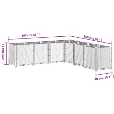 vidaXL Ζαρντινιέρα Κήπου Γκρι 160x160x53 εκ. Πολυπροπυλένιο