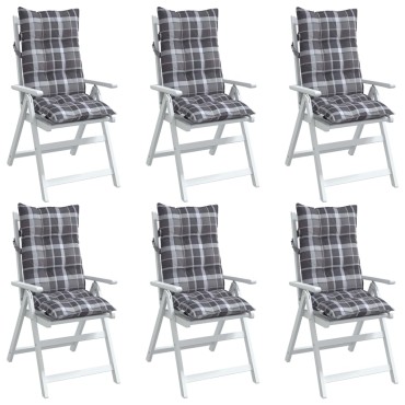 vidaXL Μαξιλάρια Καρέκλας με Ψηλή Πλάτη 6 τεμ. Γκρι Καρό Ύφασμα Oxford
