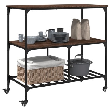 vidaXL Τρόλεϊ Κουζίνας Καφέ Δρυς 100x50x95cm Επεξεργασμένο Ξύλο 1 τεμ.
