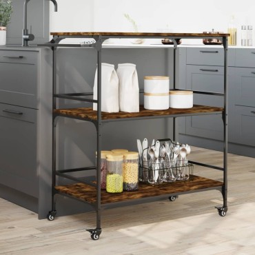 vidaXL Τρόλεϊ Κουζίνας Καπνιστή Δρυς 100,5x50x105cm Επεξ. Ξύλο 1 τεμ.