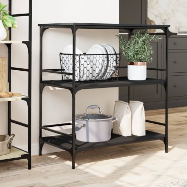 vidaXL Τρόλεϊ Κουζίνας Μαύρο 100,5x50x105cm από Επεξεργασμένο Ξύλο 1 τεμ.