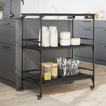 vidaXL Τρόλεϊ Κουζίνας Μαύρο 100,5x50x105cm από Επεξεργασμένο Ξύλο 1 τεμ.