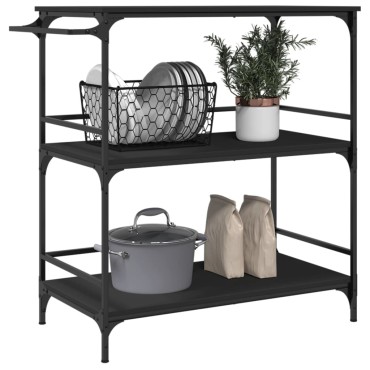 vidaXL Τρόλεϊ Κουζίνας Μαύρο 100,5x50x105cm από Επεξεργασμένο Ξύλο 1 τεμ.