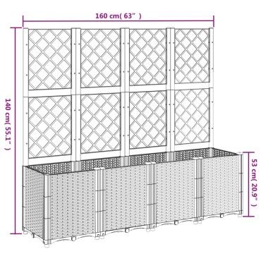 vidaXL Ζαρντινιέρα Κήπου με Καφασωτό Καφέ 160 x 40 x 140 εκ. από PP