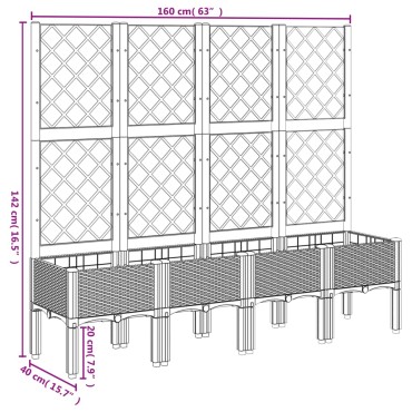 vidaXL Ζαρντινιέρα Κήπου με Καφασωτό Λευκή 160x40x142 εκ. Πολυπροπ.