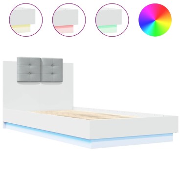 vidaXL Πλαίσιο Κρεβατιού με Κεφαλάρι & λυχνίες LED Λευκό 75 x 190 εκ.