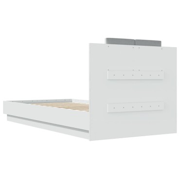 vidaXL Πλαίσιο Κρεβατιού με Κεφαλάρι & λυχνίες LED Λευκό 75 x 190 εκ.