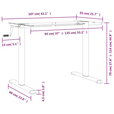 vidaXL Σκελετός Όρθιου Γραφείου Μαύρος (94-135)x60x(70-114)cm Ατσάλι 1 τεμ.