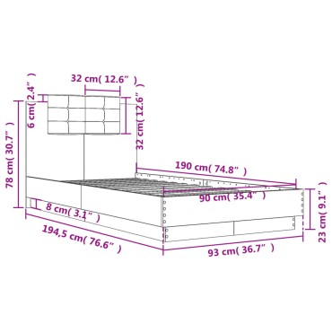 vidaXL Πλαίσιο Κρεβατιού με Κεφαλάρι Λευκό 90x190 εκ. Επεξεργ. Ξύλο