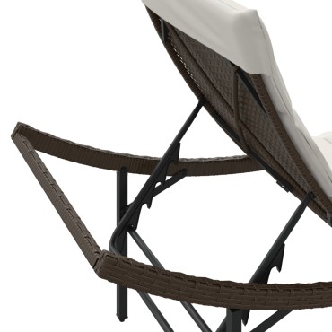 vidaXL Ξαπλώστρα Καφέ 55x199x50cm από Συνθετικό Ρατάν με Μαξιλάρι 1 τεμ.
