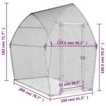 vidaXL Κοτέτσι - Κλουβί Ασημί 200x105x182 εκ. από Γαλβανισμένο Χάλυβα