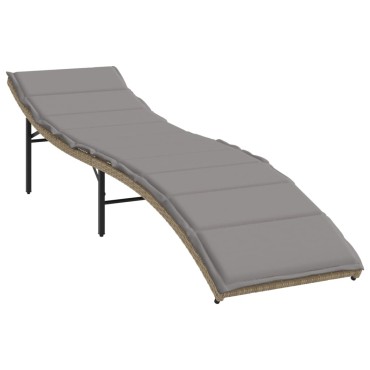 vidaXL Ξαπλώστρα Μπεζ 55x199x50cm από Συνθετικό Ρατάν με Μαξιλάρι 1 τεμ.