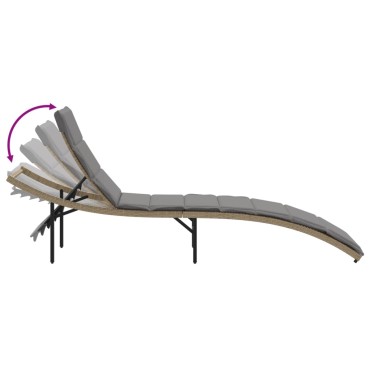 vidaXL Ξαπλώστρα Μπεζ 55x199x50cm από Συνθετικό Ρατάν με Μαξιλάρι 1 τεμ.
