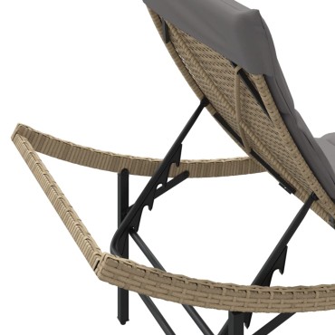 vidaXL Ξαπλώστρα Μπεζ 55x199x50cm από Συνθετικό Ρατάν με Μαξιλάρι 1 τεμ.