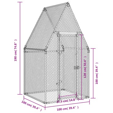 vidaXL Κοτέτσι - Κλουβί Ασημί 100x100x190 εκ. από Γαλβανισμένο Χάλυβα