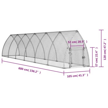 vidaXL Κοτέτσι - Κλουβί Ασημί 600x105x120 εκ. από Γαλβανισμένο Χάλυβα