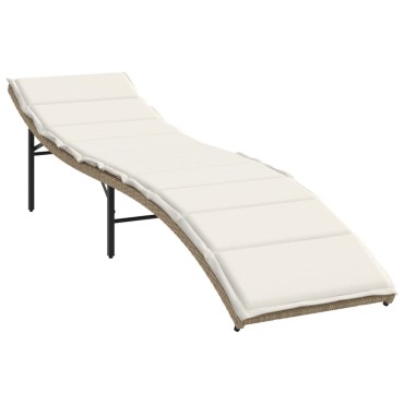 vidaXL Ξαπλώστρα Μπεζ 55x199x50cm από Συνθετικό Ρατάν με Μαξιλάρι 1 τεμ.