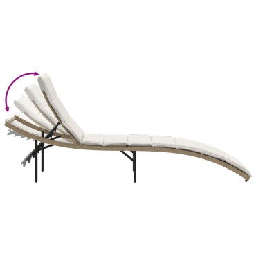 vidaXL Ξαπλώστρα Μπεζ 55x199x50cm από Συνθετικό Ρατάν με Μαξιλάρι 1 τεμ.