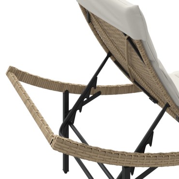 vidaXL Ξαπλώστρα Μπεζ 55x199x50cm από Συνθετικό Ρατάν με Μαξιλάρι 1 τεμ.