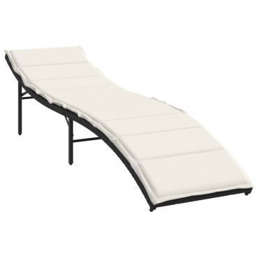 vidaXL Ξαπλώστρα Μαύρη 55x199x50cm από Συνθετικό Ρατάν με Μαξιλάρι 1 τεμ.