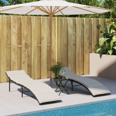 vidaXL Ξαπλώστρα Μαύρη 55x199x50cm από Συνθετικό Ρατάν με Μαξιλάρι 1 τεμ.