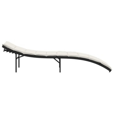 vidaXL Ξαπλώστρα Μαύρη 55x199x50cm από Συνθετικό Ρατάν με Μαξιλάρι 1 τεμ.