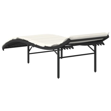 vidaXL Ξαπλώστρα Μαύρη 55x199x50cm από Συνθετικό Ρατάν με Μαξιλάρι 1 τεμ.