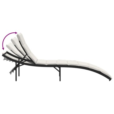 vidaXL Ξαπλώστρα Μαύρη 55x199x50cm από Συνθετικό Ρατάν με Μαξιλάρι 1 τεμ.