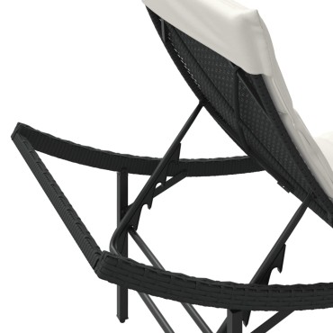 vidaXL Ξαπλώστρα Μαύρη 55x199x50cm από Συνθετικό Ρατάν με Μαξιλάρι 1 τεμ.