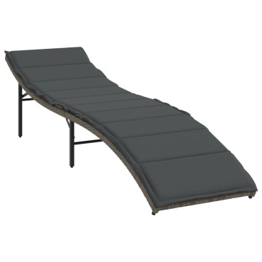 vidaXL Ξαπλώστρα Γκρι 55x199x50cm από Συνθετικό Ρατάν με Μαξιλάρι 1 τεμ.