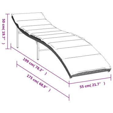 vidaXL Ξαπλώστρα Αν. Γκρι 55x199x50cm Συνθετικό Ρατάν με Μαξιλάρι 1 τεμ.