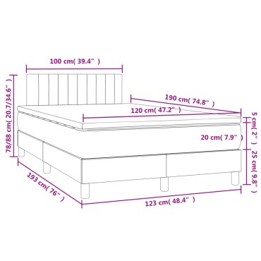 vidaXL Κρεβάτι Boxspring με Στρώμα & LED Taupe 120x190 εκ. Υφασμάτινο