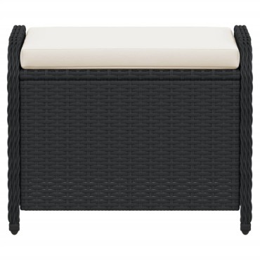 vidaXL Υποπόδιο Κήπου Μαύρο 58x46x46cm Συνθετικό Ρατάν με Μαξιλάρι 1 τεμ.