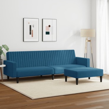 vidaXL Σετ Σαλονιού 2 τεμ. Μπλε από Βελούδο 220x84,5x69cm  Διθέσιος