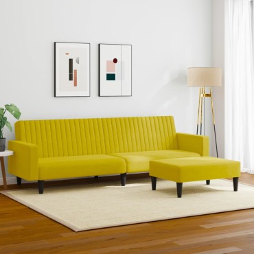 vidaXL Σαλόνι Σετ 2 τεμ. Κίτρινο από Βελούδο 220x84,5x69cm  Διθέσιος