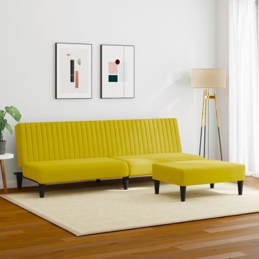 vidaXL Σαλόνι Σετ 2 τεμ. Κίτρινο από Βελούδο 200x84,5x69cm  Διθέσιος