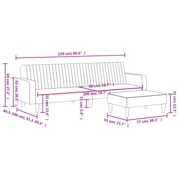vidaXL Σετ Σαλονιού 2 τεμ. Μαύρο Βελούδινο 220x84,5x69cm  Διθέσιος