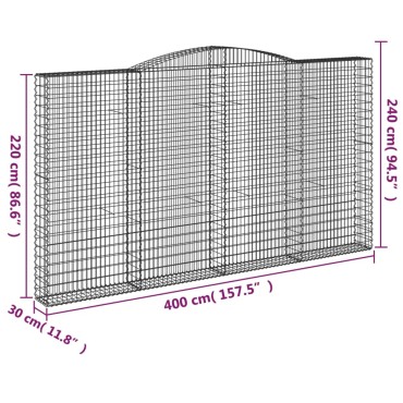 vidaXL Συρματοκιβώτια Τοξωτά 9 τεμ. 400x30x220/240 εκ. Γαλβαν. Ατσάλι