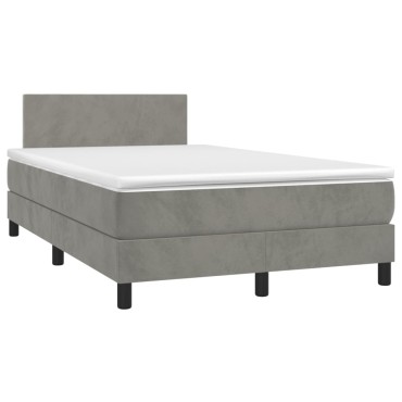 vidaXL Κρεβάτι Boxspring με Στρώμα & LED Αν.Γκρι 120x200 εκ. Βελούδινο