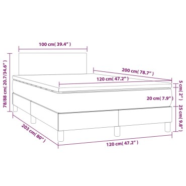 vidaXL Κρεβάτι Boxspring με Στρώμα & LED Αν.Γκρι 120x200 εκ. Βελούδινο