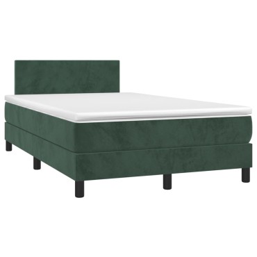 vidaXL Κρεβάτι Boxspring με Στρώμα Σκούρο Πράσινο 120x200εκ. Βελούδινο