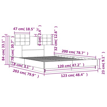 vidaXL Πλαίσιο Κρεβατιού με Κεφαλάρι Καφέ Δρυς 120x200 εκ. Επεξ. Ξύλο
