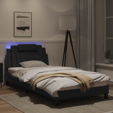 vidaXL Πλαίσιο Κρεβατιού με LED Μαύρο 100x200 εκ. Συνθετικό Δέρμα