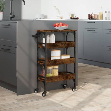 vidaXL Τρόλεϊ Κουζίνας Καπνιστή Δρυς 53x20x76cm Επεξεργασμένο Ξύλο 1 τεμ.