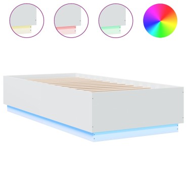 vidaXL Πλαίσιο Κρεβατιού με LED Λευκό 90 x 200 εκ. Επεξεργ. Ξύλο