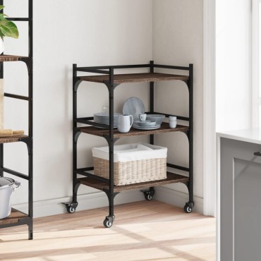 vidaXL Τρόλεϊ Κουζίνας Καφέ Δρυς 50x35x75,5cm από Επεξεργασμένο Ξύλο 1 τεμ.